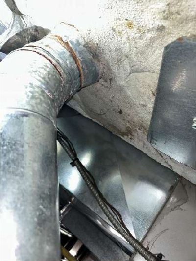 Corroded metal venting seams in the basement of a pre-war Willow Grove PA home, documented during a July 2026 home inspection