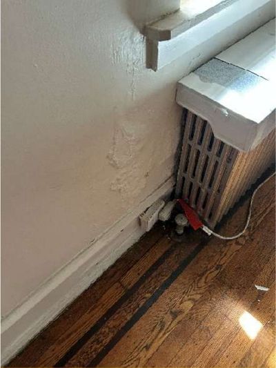 Blistered, water-damaged basement wall that measured wet on a moisture meter in a Logan / Fern Rock North Philadelphia home, found during a June 2026 home inspection