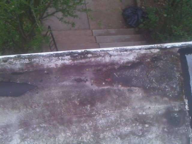 Standing water pooling on a flat roof section of a Germantown, PA home