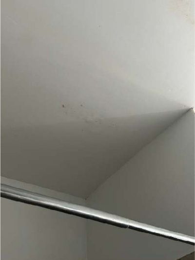 Ceiling staining from a leaking HVAC condensate line at the second-floor unit of a Fishtown Philadelphia rowhome, found during a May 2026 home inspection