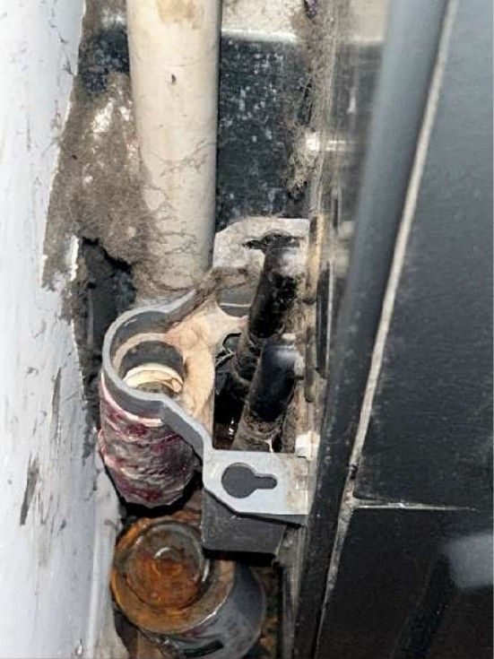 Corroded water supply piping in the basement of a Fishtown, PA home, photographed during a home inspection