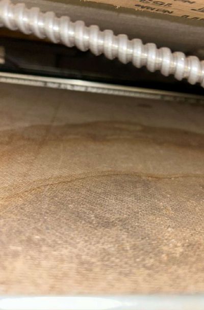Mold and staining on flexible duct insulation in the ceiling space of a Pottstown PA commercial building, September 2026 mold testing